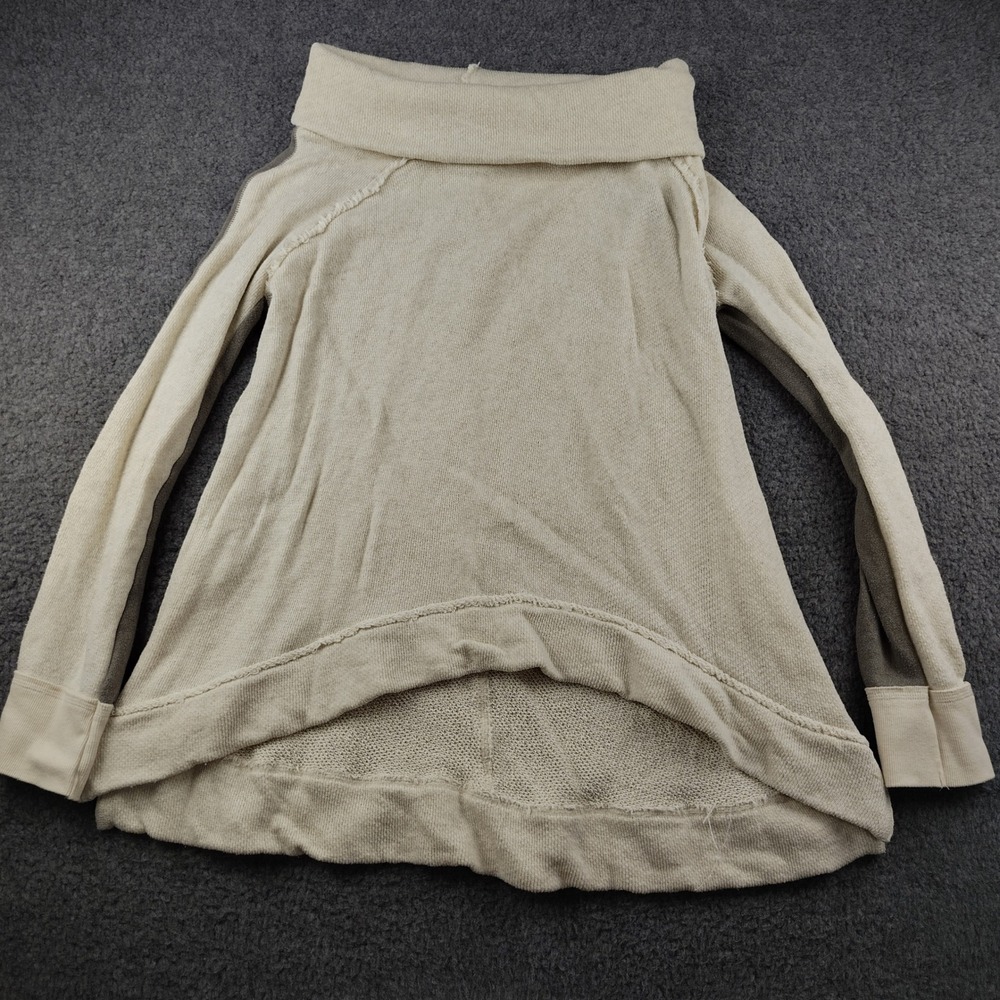Free People Cotton Top Sz Small Cowl Neck High Low Cream Oversized Comfy EUC